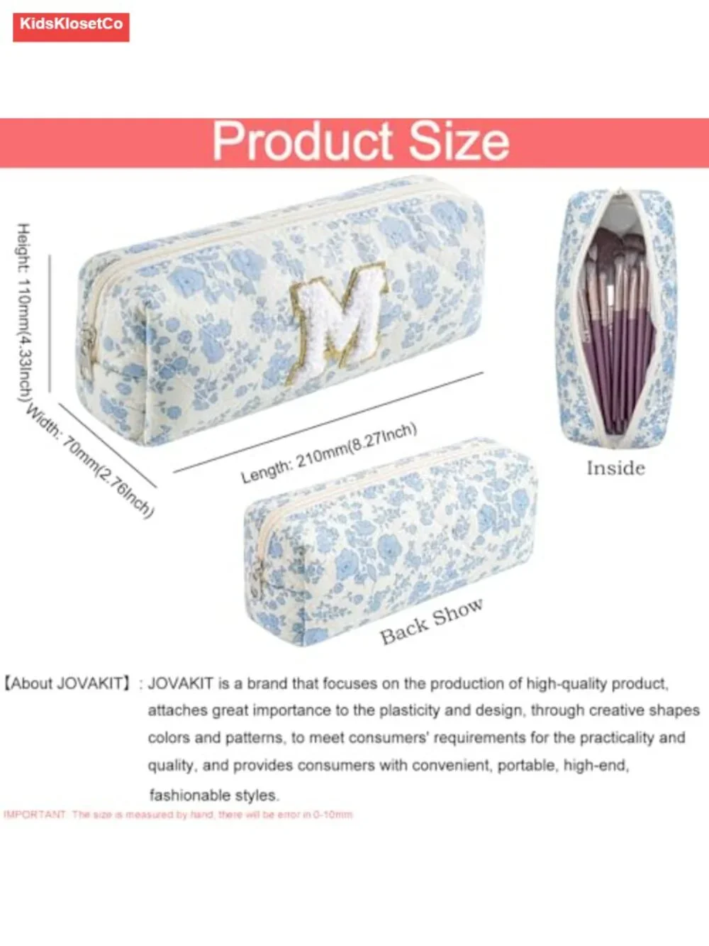 Personalized Initial Quilted Cosmetic Bag for Women Travel Toiletry Pouch